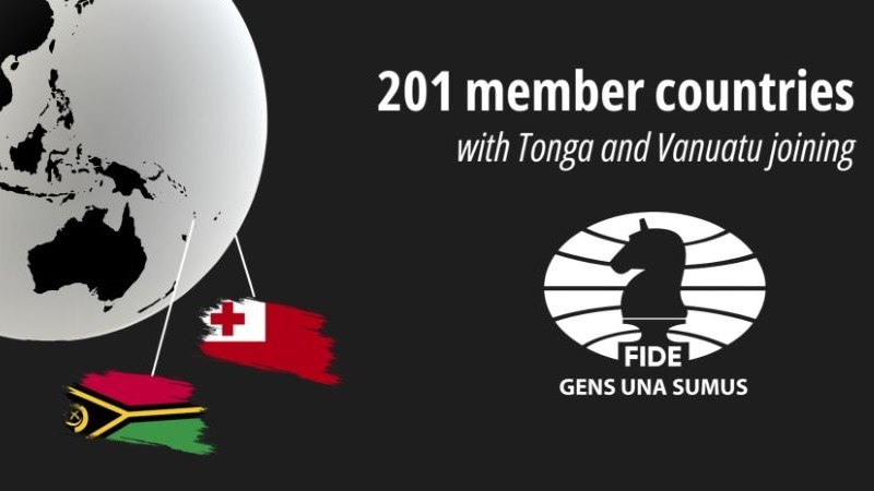 Number of FIDE members surpasses 200 with Vanuatu and Tonga joining